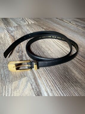 Classic Timeless Black Genuine Leather Belt with Gold Buckle